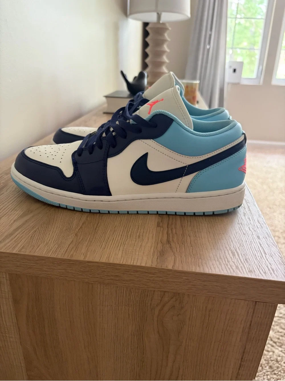 Nike Air Jordan 1 Low - White Navy Light Blue with Pink Heel